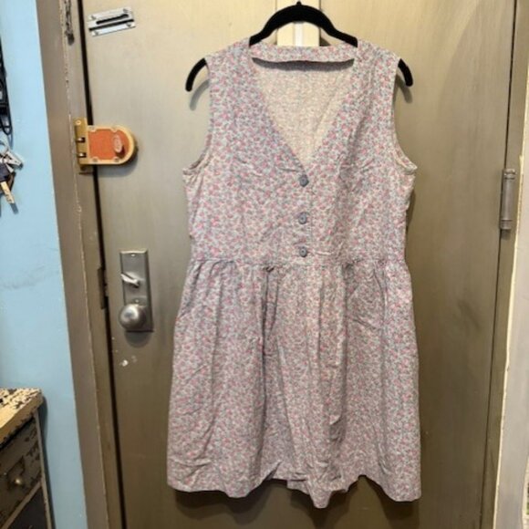 Vintage Dresses & Skirts - Vintage 1980s / early 90s babydoll floral Button front Chambray Mini Dress